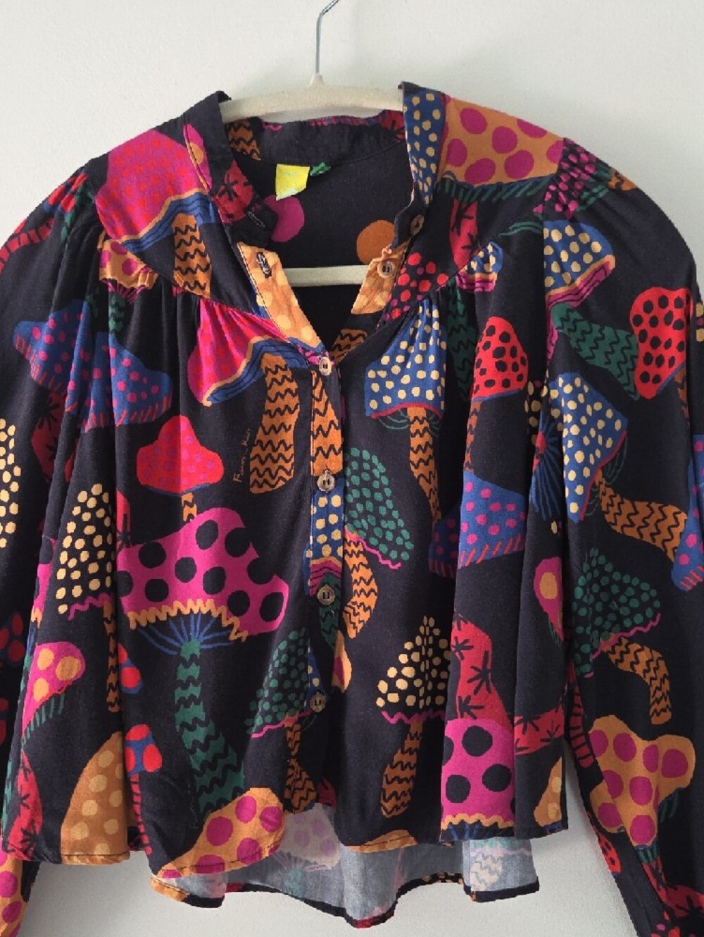 FARM Rio Colorful Mixed Mushrooms Cropped Blouse Size S Bx12 - Picture 4 of 10